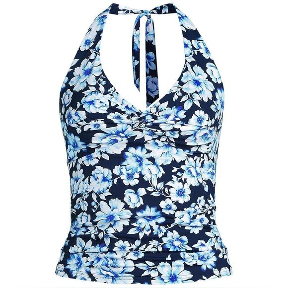 Land's End Halter Tankini top tankini top soft deep sea navy painted floral Var - Picture 1 of 3